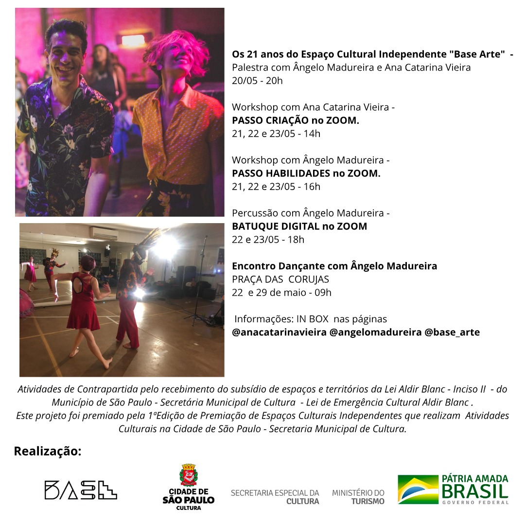 Programação Completa – BaSe ARTE – Lei Aldir Blanc – Inciso II e Prêmio para Espaços Culturais da Secretaria Municipal de Cultura do Município de SP